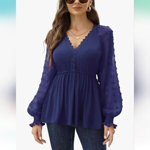 NWT Women's V Neck Blouse Navy Blue